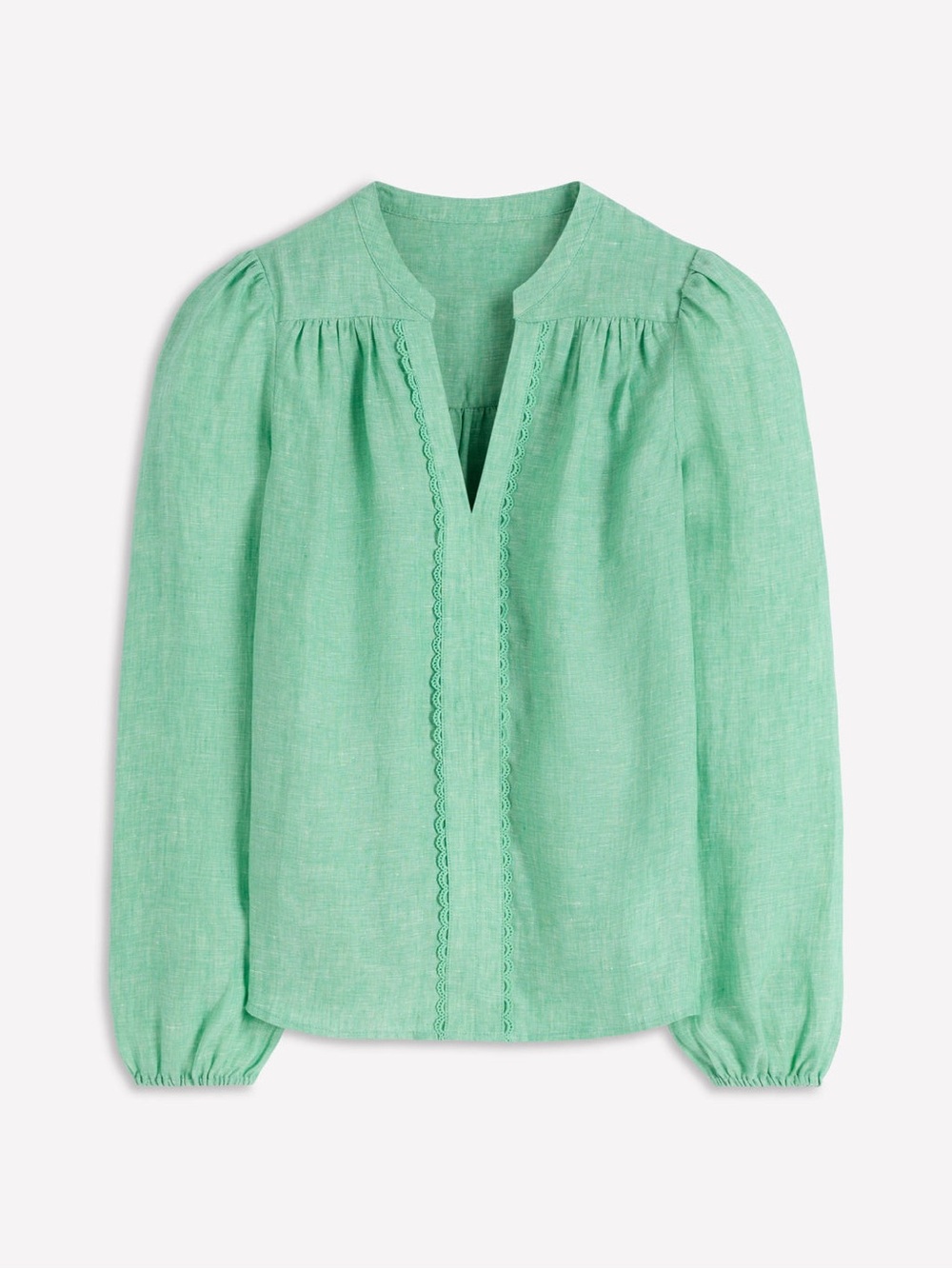 Boden Linen Trim Insert Top Aloe Green Chambray NWT